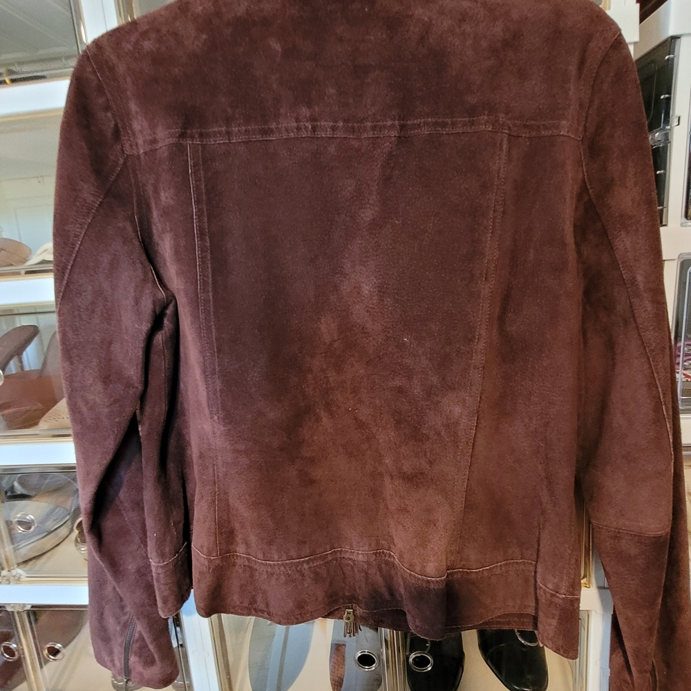 Isaac Mizrahi Dark Brown Suede Leather Cropped Jacket Sz M - Picture 6 of 7